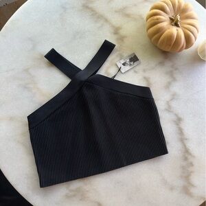 NWT sincerly Jules Black ribbed crop top with cross neckline